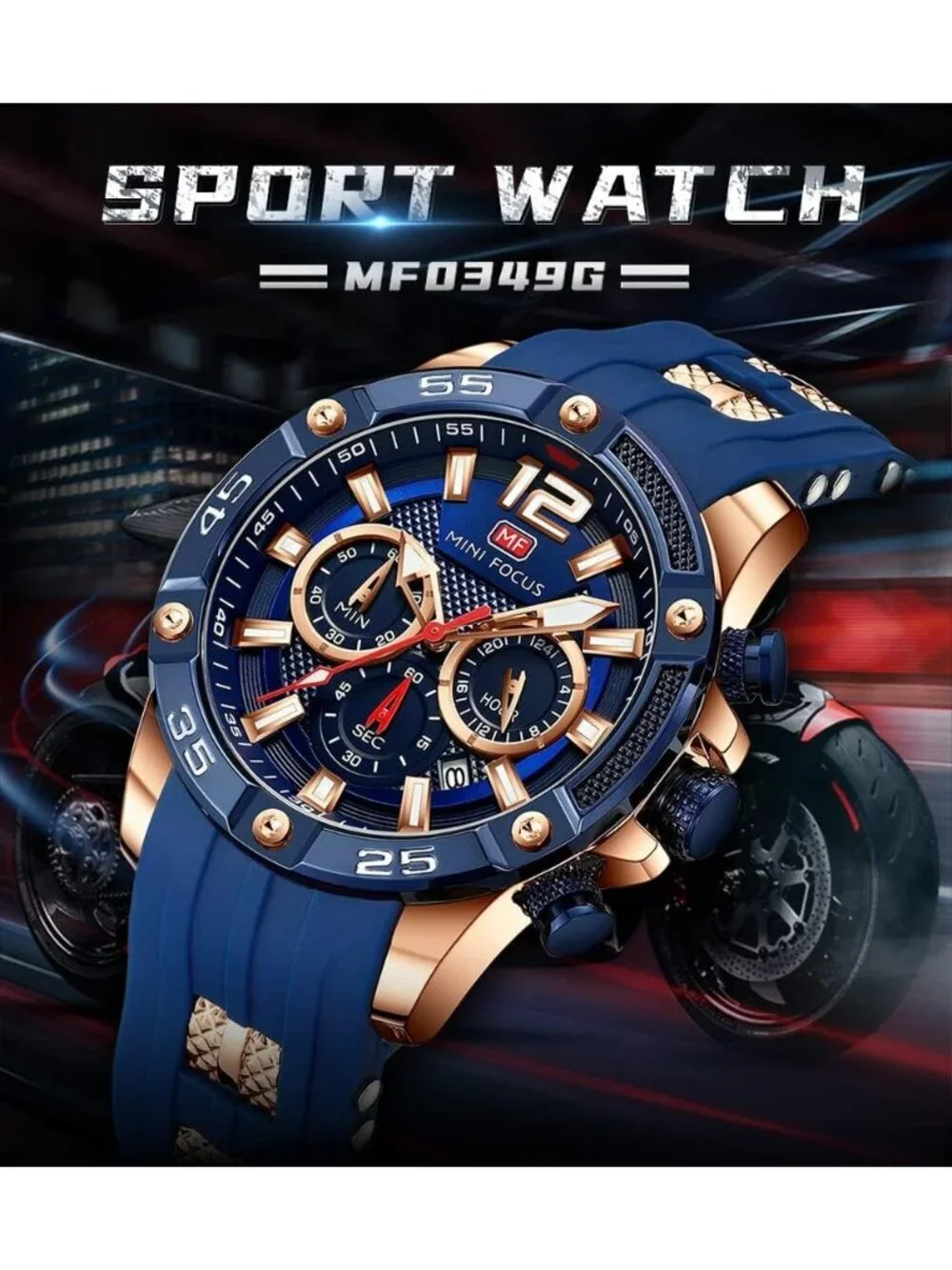 Men's Blue Analog Quartz Waterproof Chronograph Classic Stylish Casual Watch